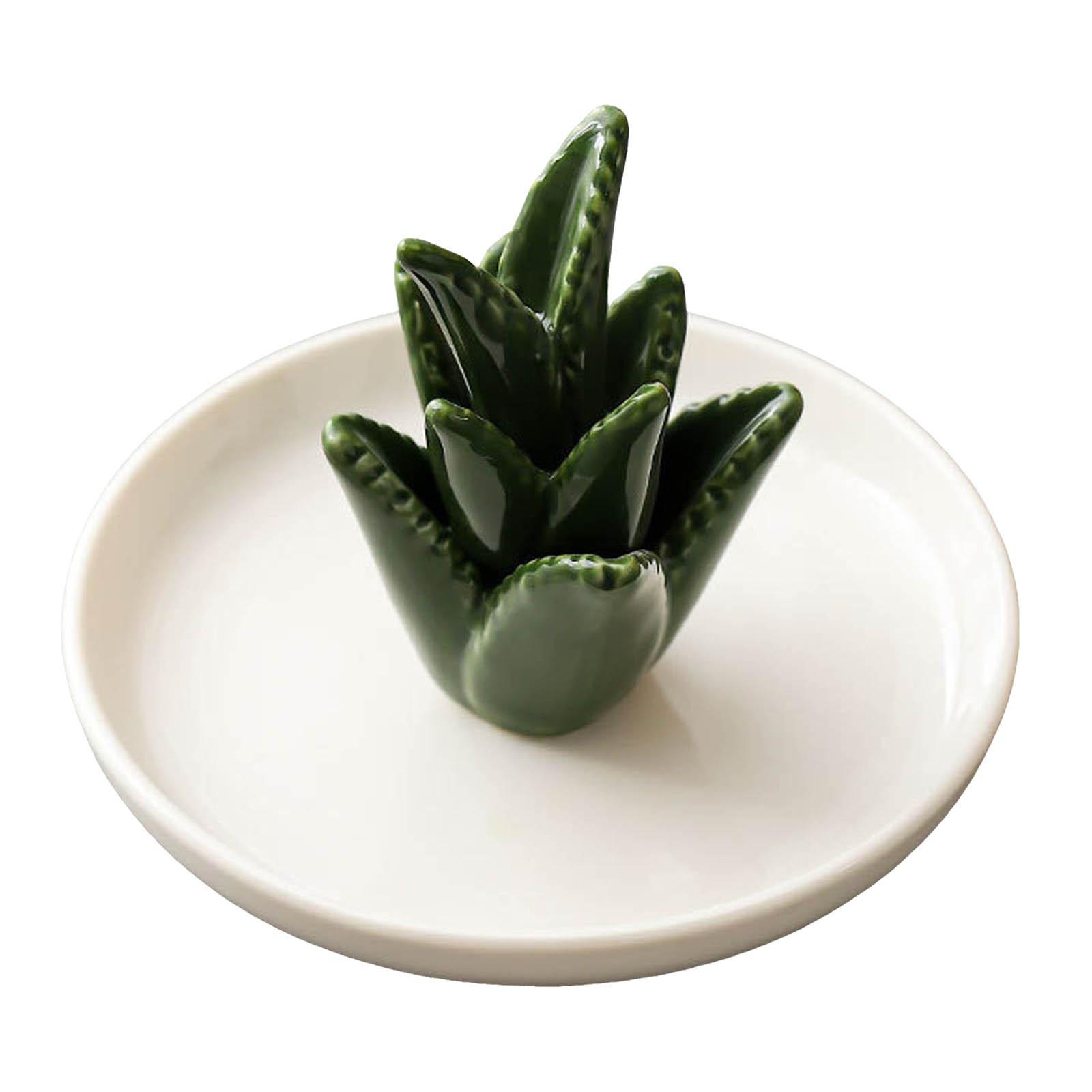

Ceramic Tabletop Decoration Aloe Ring Holder Jewelry Tray Ceramic Cactus Ring Dish Trinket Tray for Phone Christmas Ornament One Size