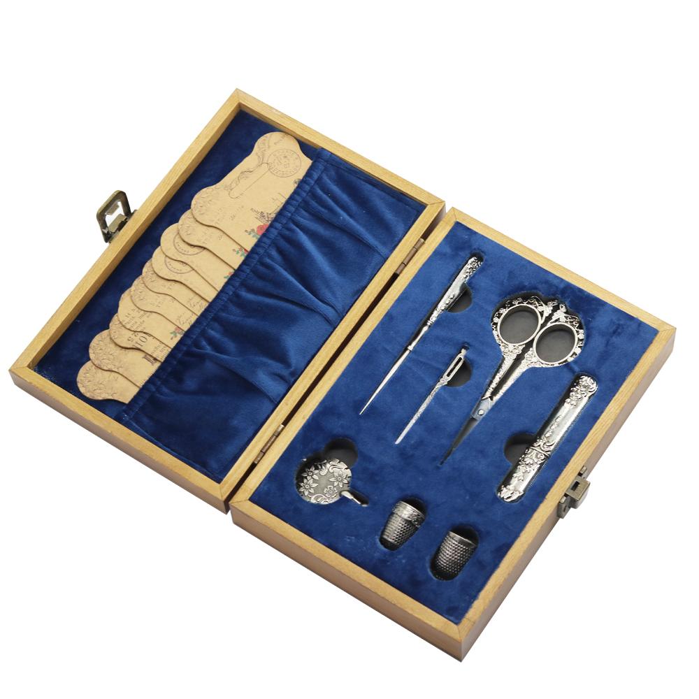 Vintage Wooden Box Embroidery Scissors Kit Diy Craft Supplies Tools Antique Sewing Kit omplete Sewing Tools For Sewing Craft
