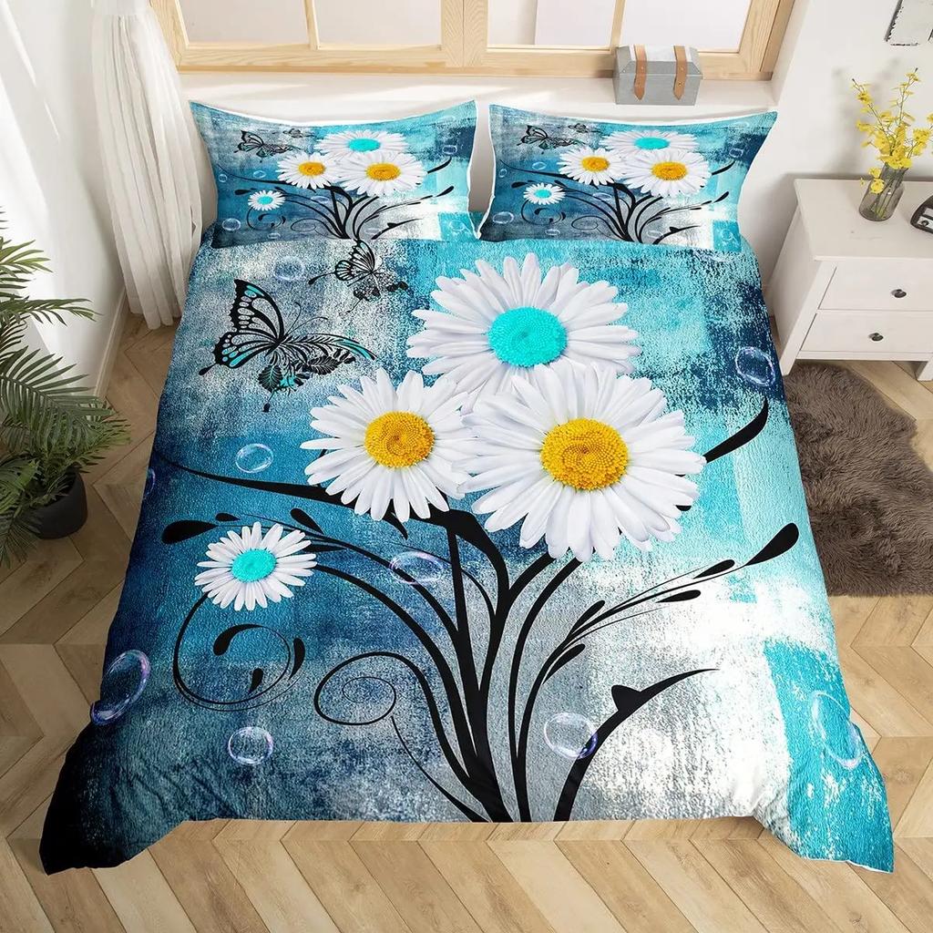 Yellow Daisy Duvet Cover Set Cute Floral Bedding Set For Kids Child Girls Garden Flowers King Comforter Cover With Pillowcase