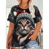 Damen Weihnachtsshirt Feiertags-Oberteil Tee Rundhals-Shirt Festliche Kleidung Fröhlicher Aufdruck Kurzarm-T-Shirt