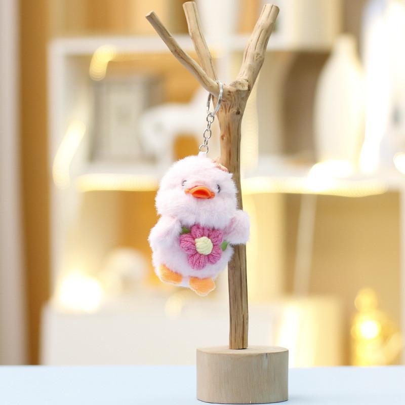Plush Toy Flower Small Yellow Duck With Keychain For Kids Gift Or Bag Decor