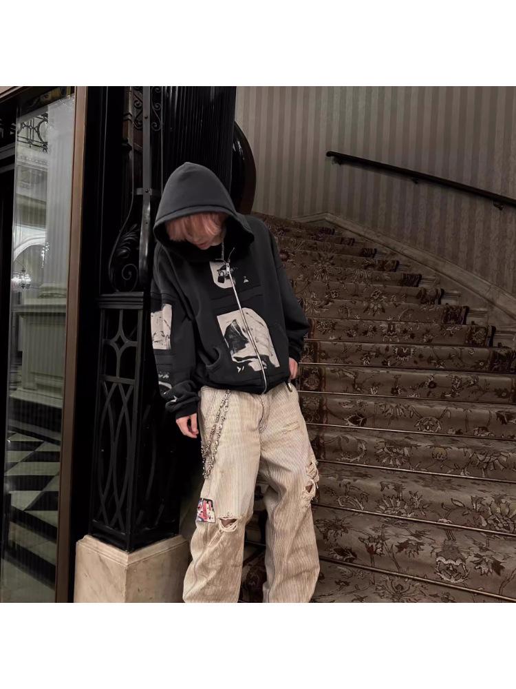 ERD Vintage Madonna Illustration Zipper Hoodie for Men