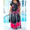 Grote Maat Tie Dye Print Korte Mouw Maxi Jurk, Ronde Hals Losse Casual Zomerjurk Met Zijzakken, Strandvakantie Lange Jurk