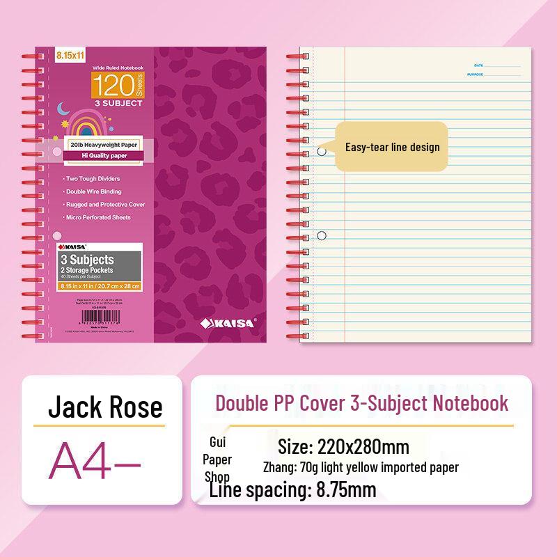 KAISA Love Series A4 Spiral Notebook for Students & Postgraduate Exam Diaries Standard