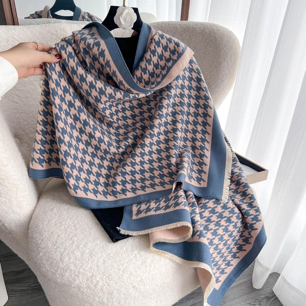 Women Retro Houndstooth Knitted Scarf Headscarf Elegant Ladies Warm Scarve Mujer Party Business Formal Wrap Shawl New Winter