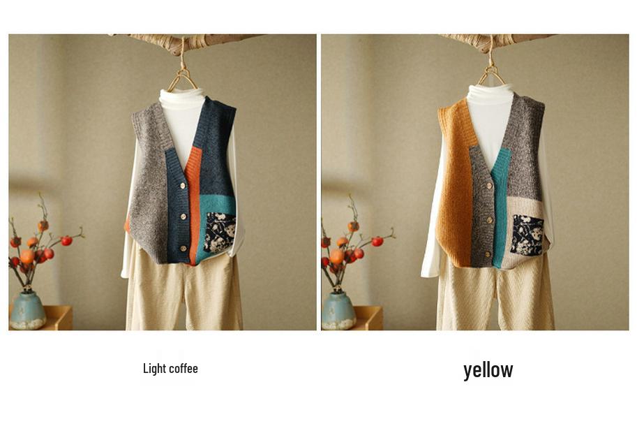 Women's 2023 Retro Loose Knit Vest Cardigan Sweater Shawl for Spring and Autumn