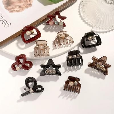 Elegante Cristallo Perla Misura Media Spesso Sottile Accessori Clip Artiglio per Capelli da Donna Stella Coreana Rosso Nero Pinza di Fissaggio Copricapo per Ragazze