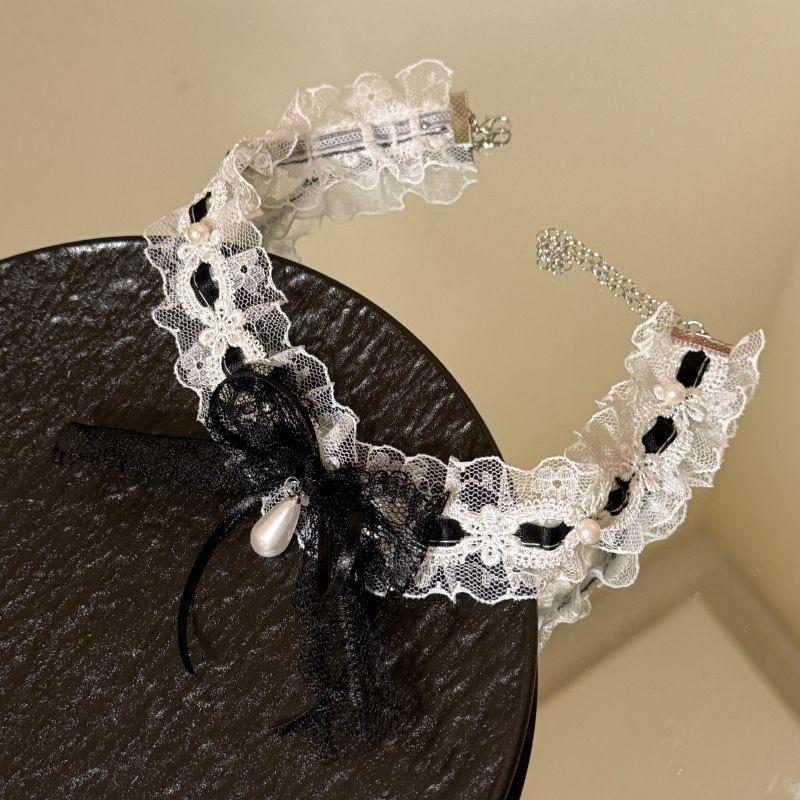 Gargantilha Lolita para Meninas com Pingente de Coração de Amor em Renda e Pedras, Correntes de Colar para Cosplay, Acessórios de Joias Dançantes para Festa de Casamento