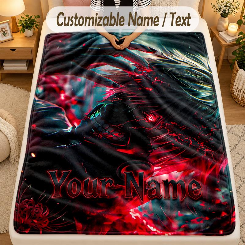 Flannel BlanketTokyo Ghoul Custom Name Text Personalized Soft Warm Throw Blanket Home Decor Gift