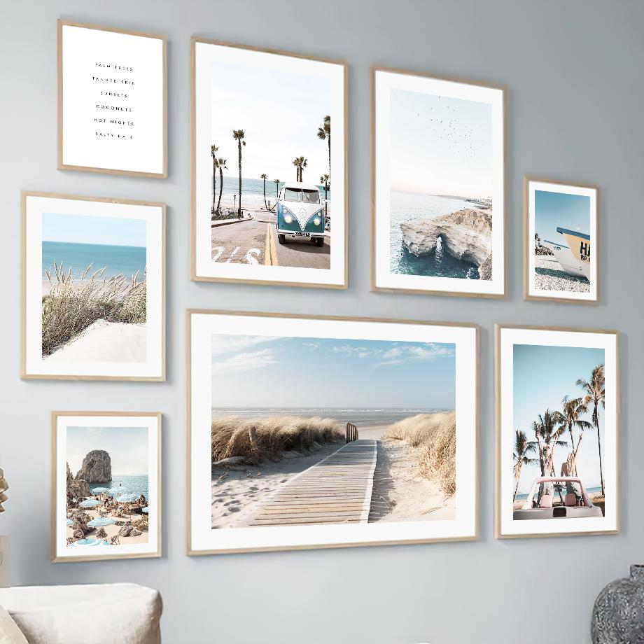 Sunshine Blue Ocean Beach Vintage Van Nordic Posters And Prints Wall Art Canvas Painting Modern Pictures For Living Room Decor