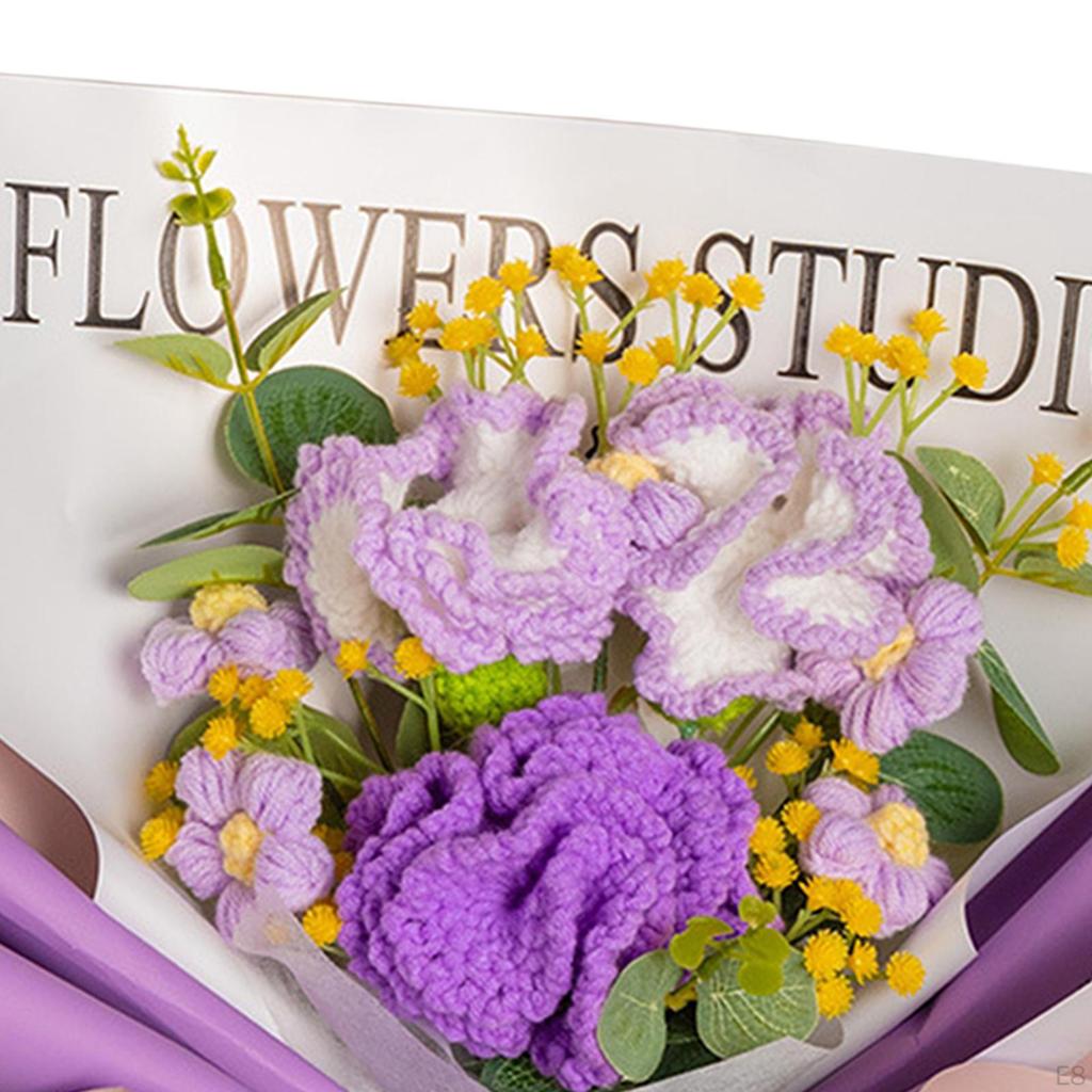 Crochet Bouquet, Handmade Knit Flowers, Artificial Already Made for Valentine's Day,