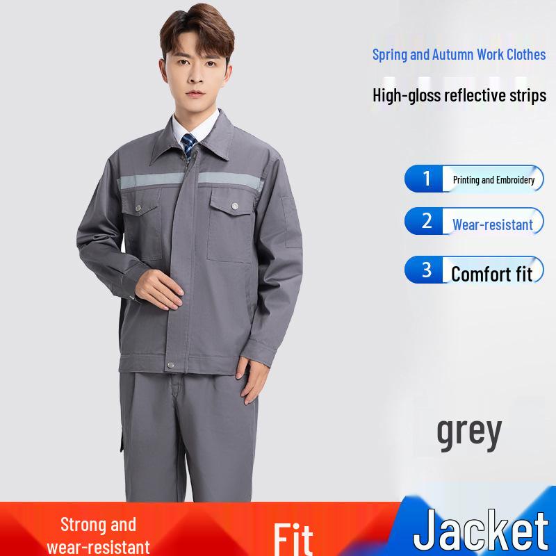 Men's Long Sleeve Workwear Set with Reflective Strips for Electricians and Auto Repair
