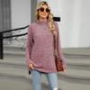 2026 High-Neck Loose Long-Sleeve Slit T-Shirt for Women: Autumn/Winter Collection