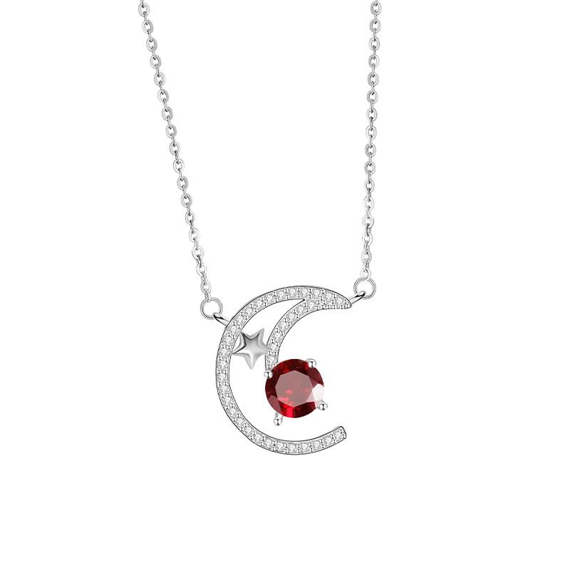 Xingyue natural colored treasure necklace s925 sterling silver inlaid amethyst peridot pendant niche light luxury collarbone chain women