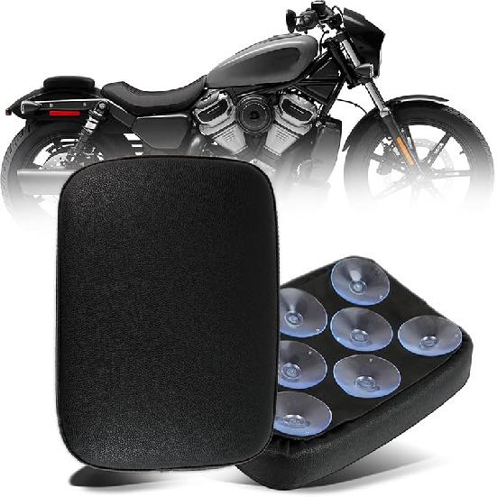 DREAMIZER Motorcycle Leather Pillion Rear Passenger Pad Seat 8 Suction Cup Rectangular Passenger Seat Compatible with Harley Bikes Custom (Black) Black#1
