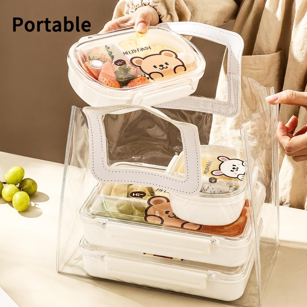 WORTHBUY Leak Proof Lunch Box Portable Food Container Microwavable Detachable Compartment Bento Box Plastic Transparent Food Box