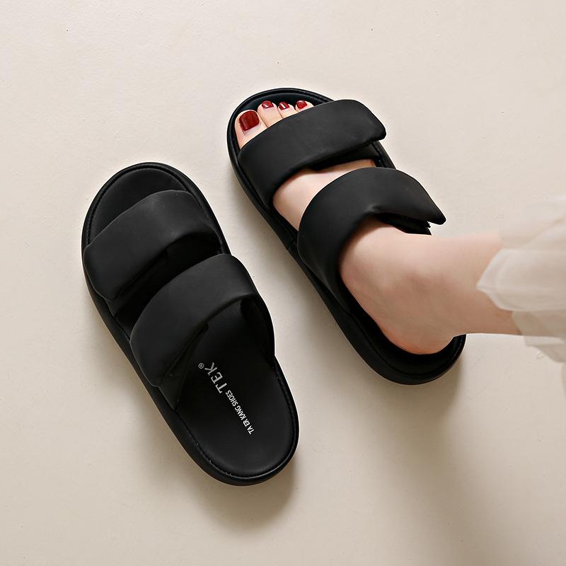 

Thick bottom one-word drag women summer wear EVA step on shit feeling casual fashion Internet celebrities versatile wear beach cool slippers 40 чёрный