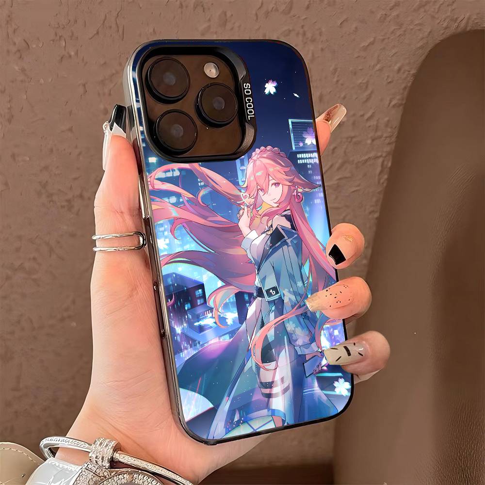 

Чехол для телефона Yae Miko Genshin Impact для iPhone 17 17Air 16 15 14 13 12 11 Pro Max Plus Цветной Серебристый iPhone 15 Pro Max