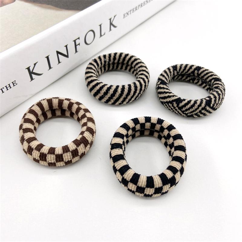 2pcs Set Thick Seamless Scrunchies Stripe Checkered Plaid Print Hair Tie Elastic Hair Band Rubber Band Women Hair Accessories