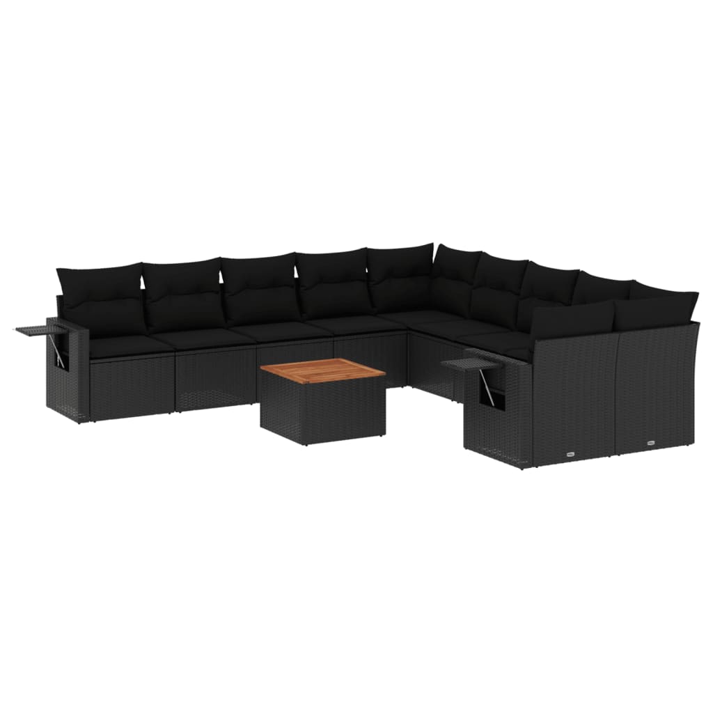 11 pc. Outdoor Sofa Set with Cushions Black PE Rattan