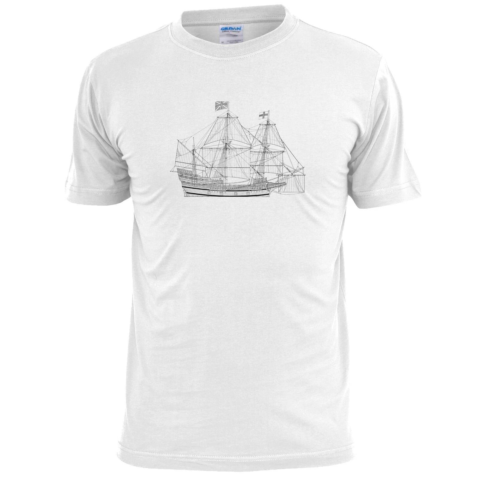 

Mens Mayflower Ship Sketch T shirt Pilgrims New World 4XL