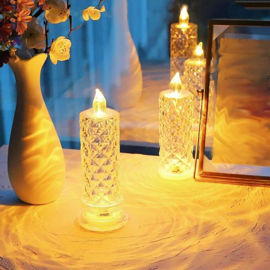 LED Candle Lights Romantic Rose Shadow Flameless LED Candles Battery Operated Pillar Lamp