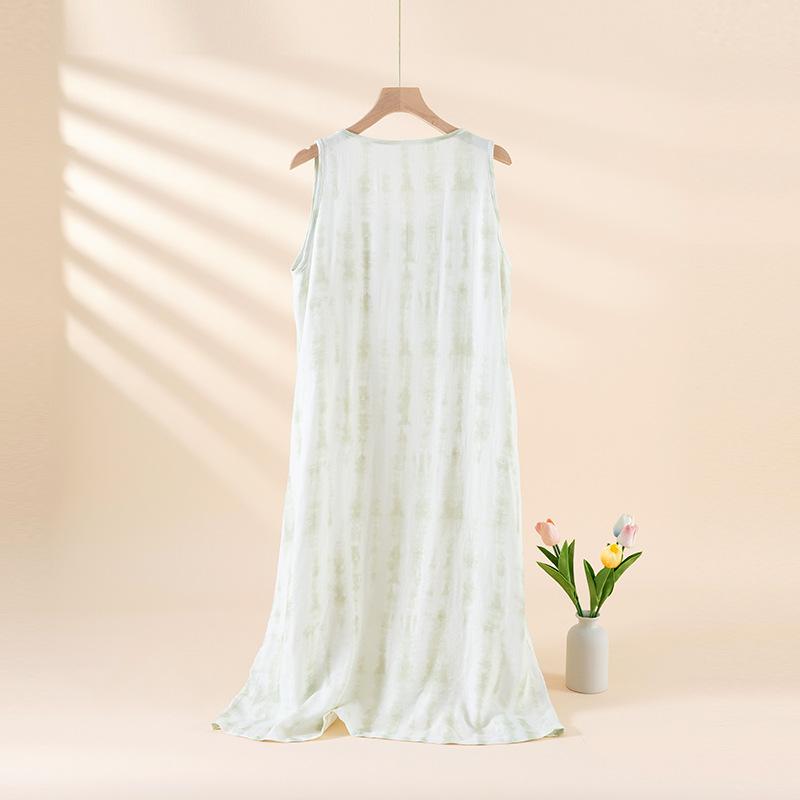 2026 Summer New Women's Sleeping Skirt Bamboo Fiber with Chest Mat Long Skirt Simple Thin Loose Sleeveless Tank Top Skirt