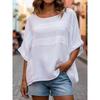 Blusa da Donna Manica a Pipistrello Misto Lino Scollo Rotondo Tasche Casual Larga Tunica Top