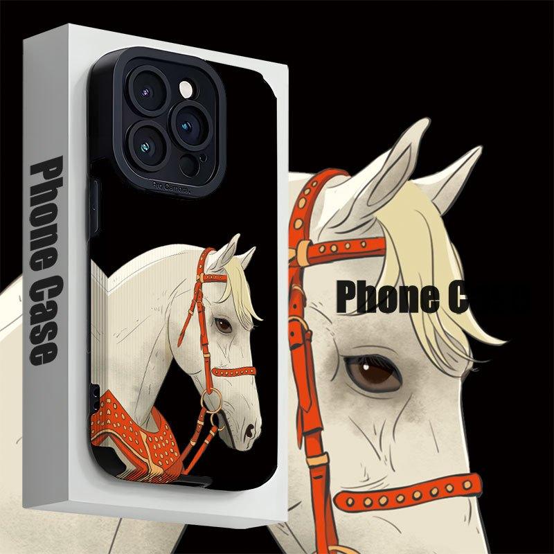 White Dragon Horse Pattern Phone Case Suitable for iPhone 17 16 15 14 13 12 11 Pro/Max/Plus Anti Drop and Shockproof Back Cover
