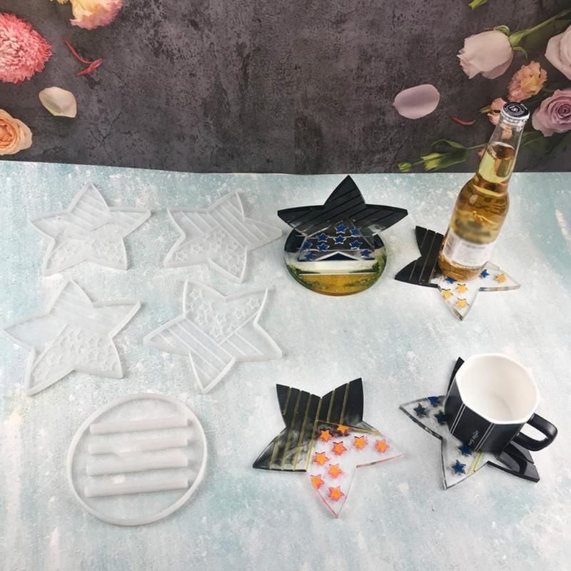 American Flag Five-pointed Star Coaster Combination Silicone Mold Office Tea Water Coaster Mirror Crystal Epoxy Mold