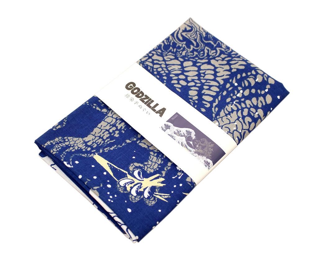 Fourcart Godzilla Print Tenugui Navy (Mt. Fuji) H35W90
