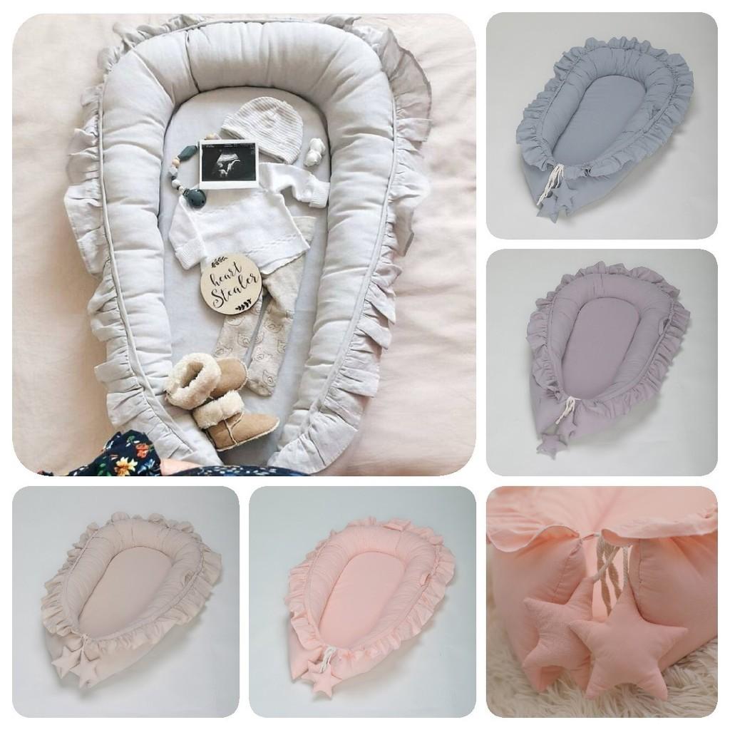 Cozy Cotton Lace Newborn Baby Lounger Portable Crib Bed In Pink Beige Gray Teal