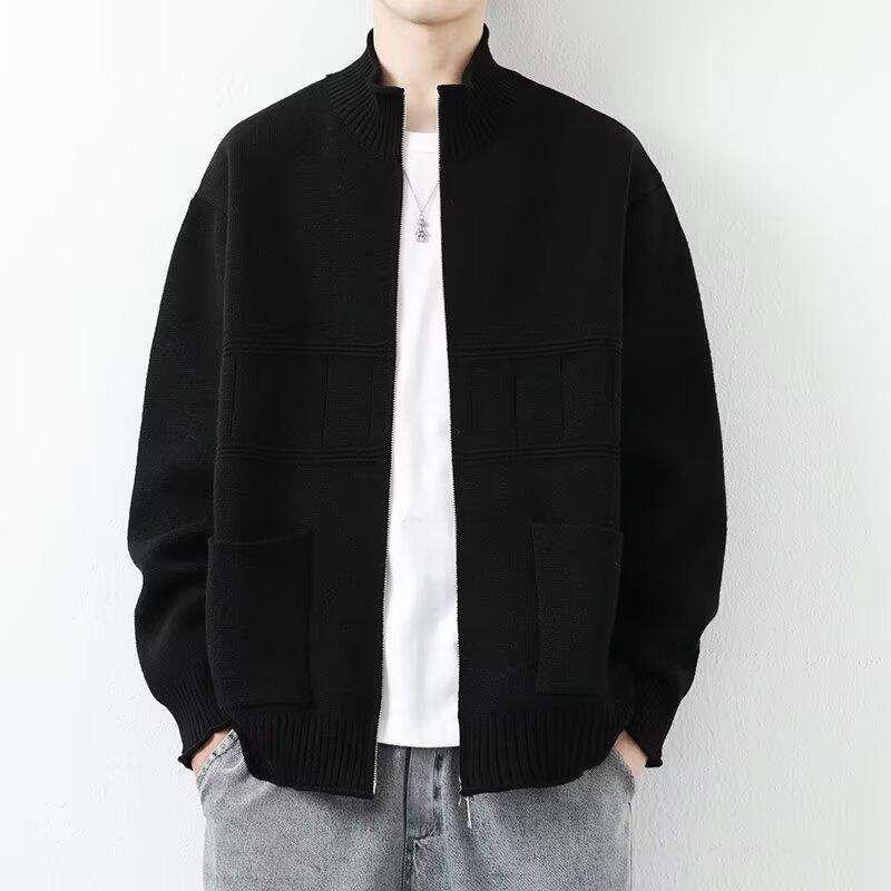 

Мужской модный облегающий вязаный кардиган: Однотонный, воротник-стойка, длинный рукав. Идеально подходит для повседневной носки весной, осенью и зимой. L чёрный