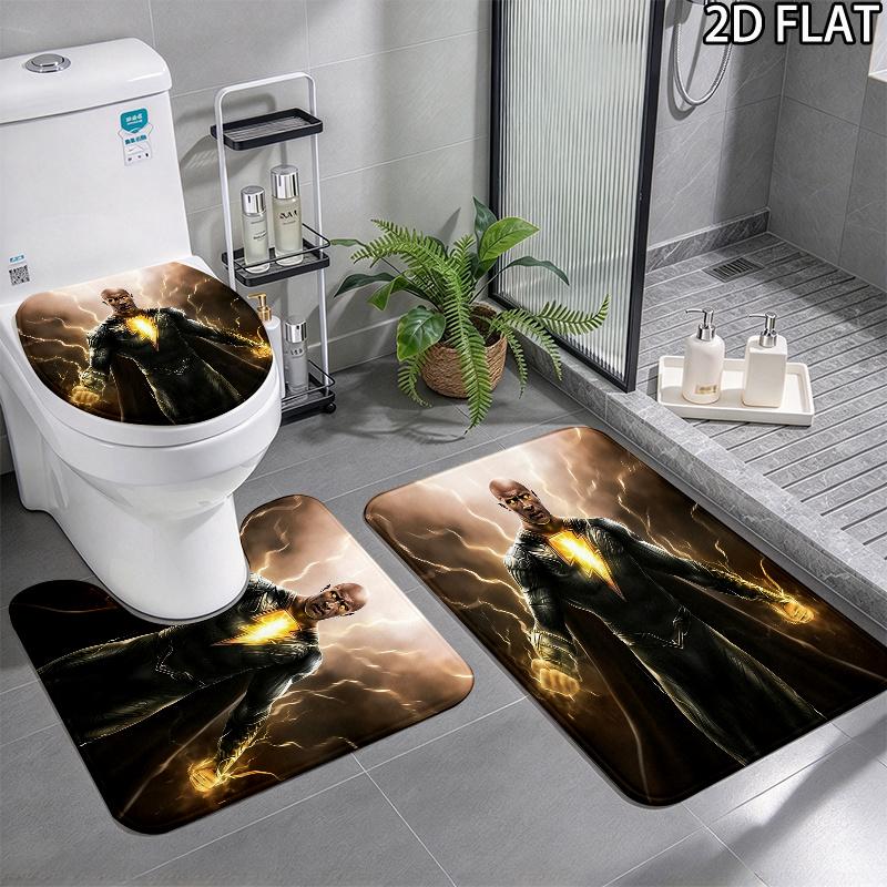 3pcs Lightning Adam Pattern Flannel Nonslip Absorbent Washable Decorative Bathroom Home Toilet Seat Cover Mat