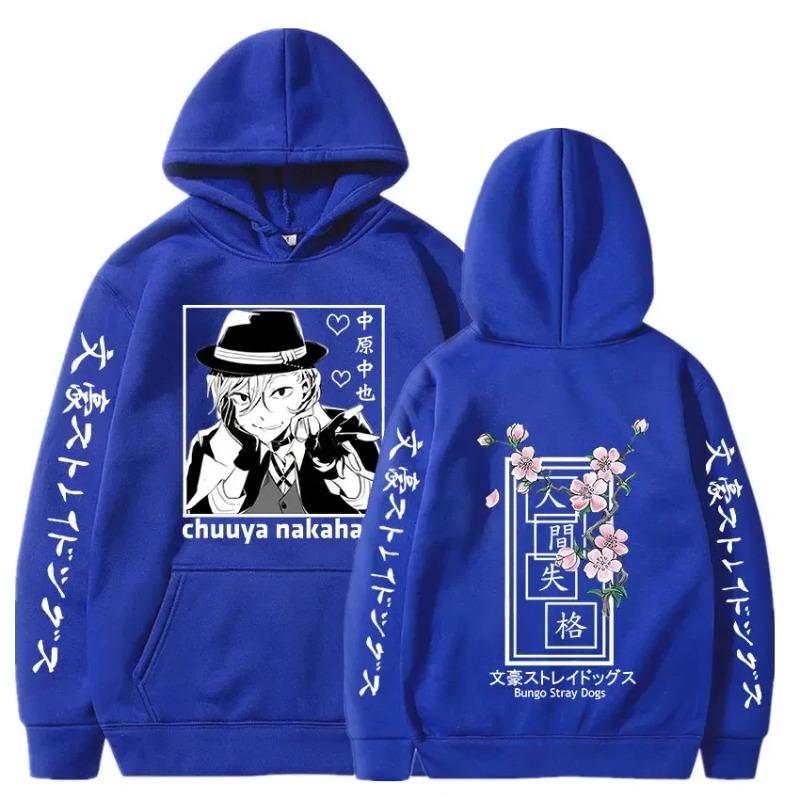 Harajuku Anime Bungo Stray Nakahara Chuuya bosma qalpoqli kuzgi junli katta oʻlchamli qalpoqli Y2k Streetwear kozok