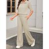 Women's Fashion Casual Summer Spring Solid Color Print Short Sleeve POLO Neck Trousers Pants Suits