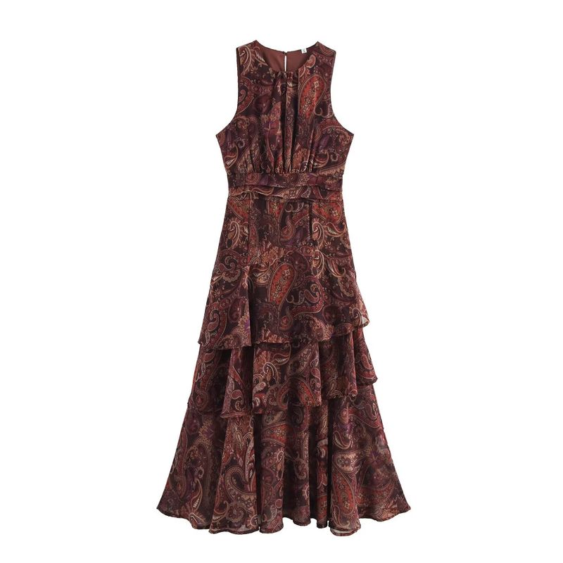 Kaslead New Arrival Women's Clothing Fashion Style Fashion Minimalist Print Chiffon Laminated Sleeveless Dress