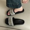 Fashion versatile casual exquisite rhinestone thick-soled one-word slippers women's summer retro temperament open-toed flat-bottomed cool slippers