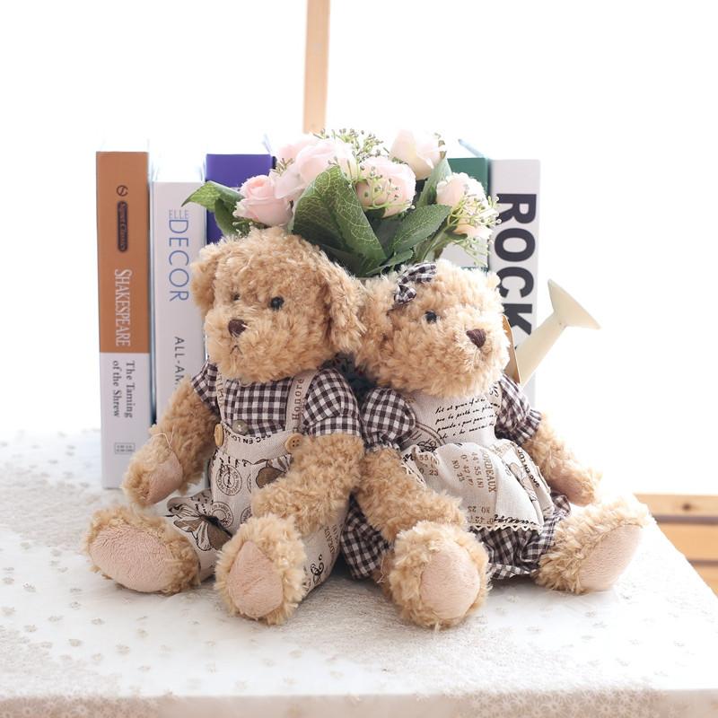 2pcs/pair 26cm Lovely Couple Teddy Bear With Clothes Dolls Stuffed Animal Bear Plush Toy Kids Baby Children Girl Birthday Gift