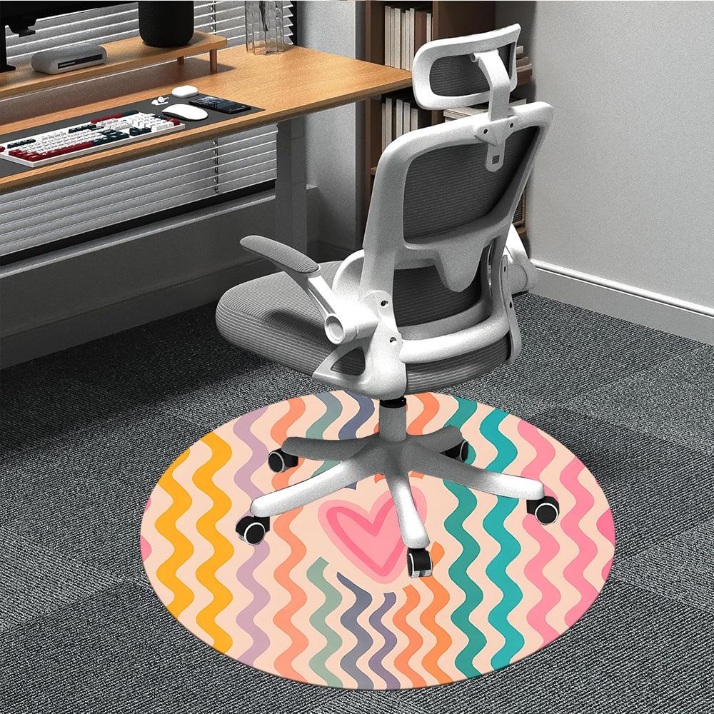 1pc Heart Waves Office Round Area Rug, Indoor Mat Suitable For Office, Under Office Chairs Bedroom Living Room Home Decor, Room Deco