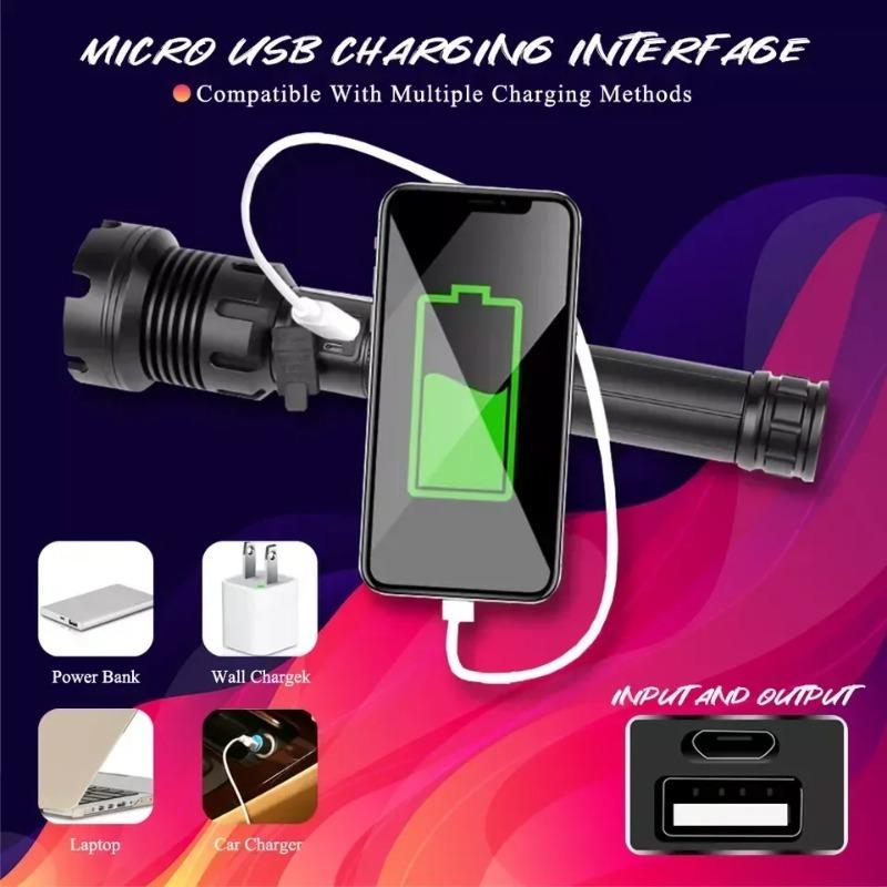 Multiple Lighting Modes XHP70 XHP90 COB Aluminum Rechargeable Zoom Multifunctional Flashlight Tactical Self-defense Flashlight