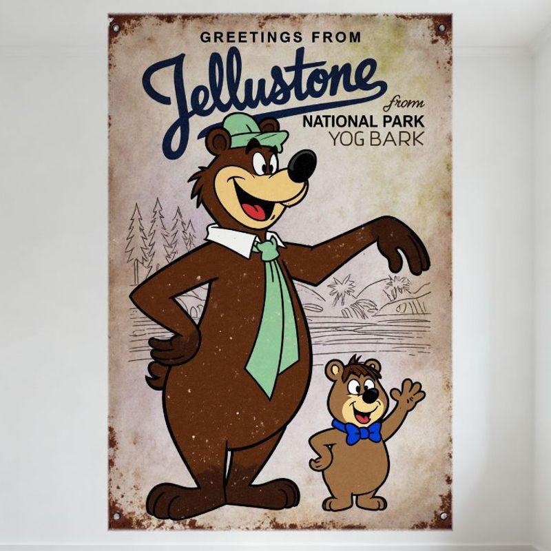 

Vintage Yogi & Boo-Boo Postcard Illustration Metal Tin Sign, Rustic Weathered Texture for Home Bar Man Cave Wall Decor 20x30cm（7.8x11.8inch）
