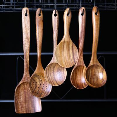 Wooden Kitchen Spoon Teak Wood Cooking Spoon Ladle Soup Rice Scoop Strainer Mixing Serving Spoon Wooden Utensils for Kitchen