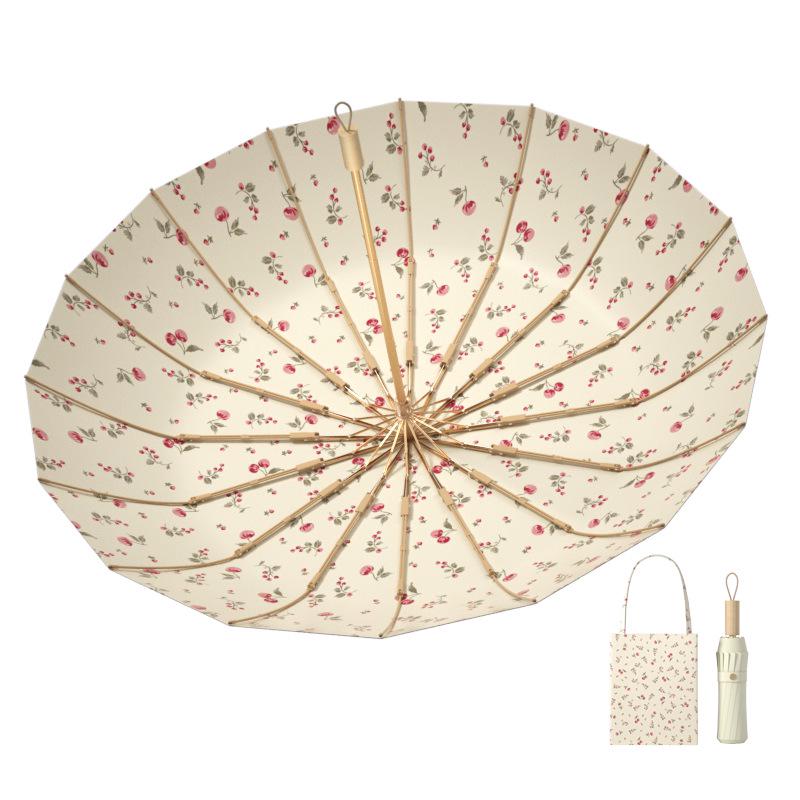Large Retro 16-Bone Sun Umbrella: Women's Reinforced UV Protection & Sunshade