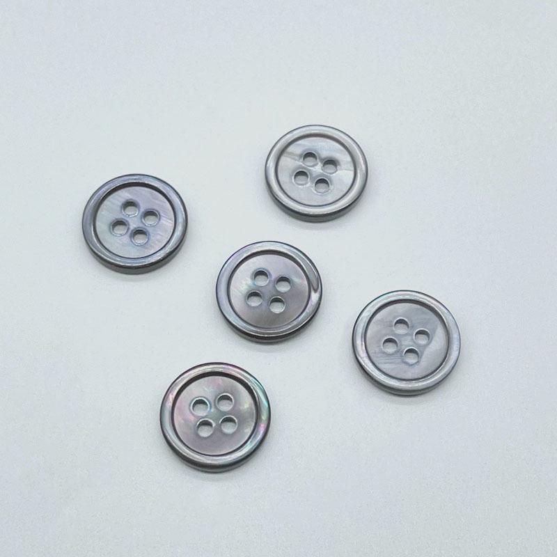 Gray Shell Buttons: Four-Hole Thin Edge for Shirts & Sweaters