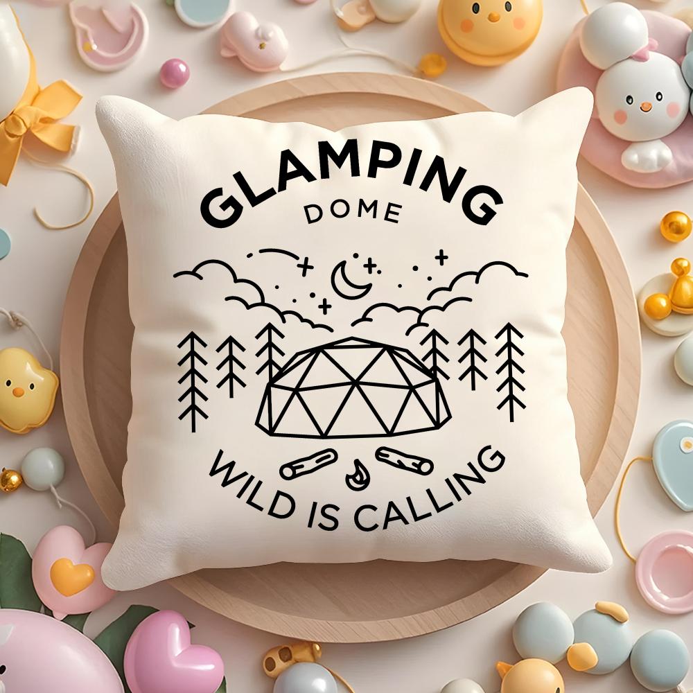 Camping Outdoor Logo Cushion Cover Plush Fabric Soft Double-Sided Printed Sofa Warm Winter Home Gift Pillow Case