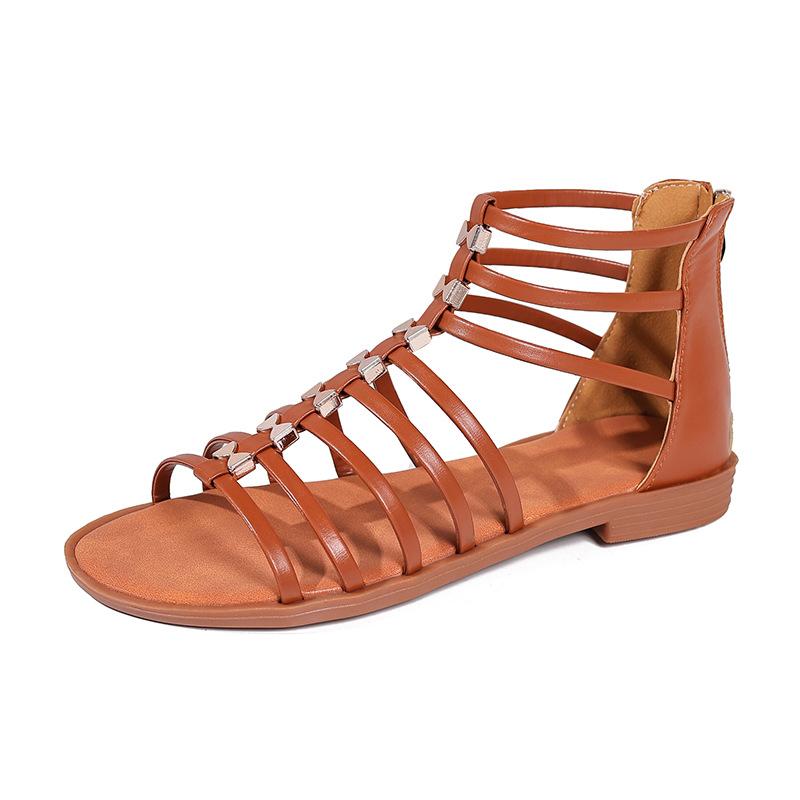 Sandals for Women's Summer Beach Vacation Flat Back Zipper Ethnic Shoes