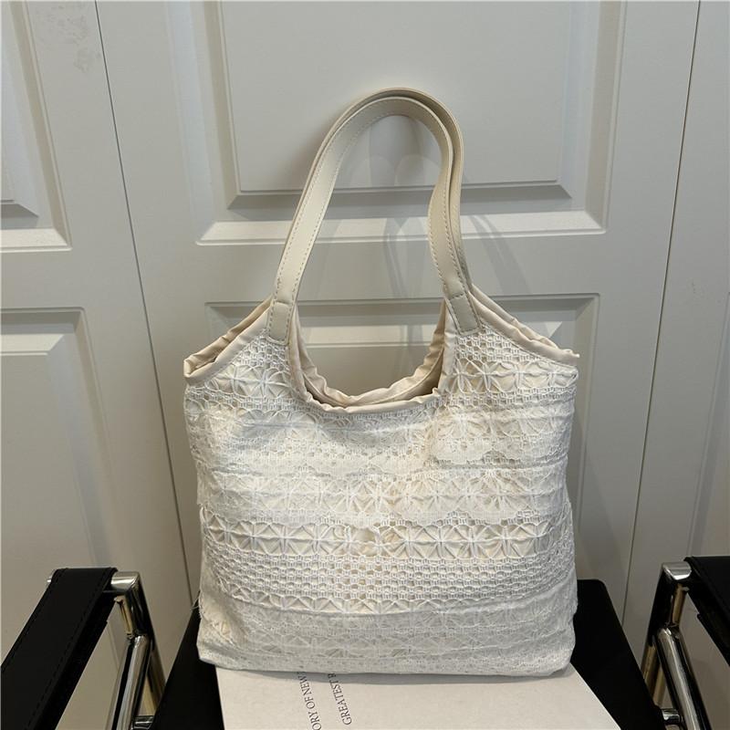 Silk scarf versatile temperament fashion tote bag women's lace summer foreign style commuting new solid color simple shoulder bag