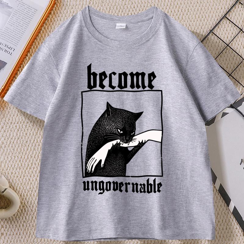 

Men s T-shirts Funny Become Ungovernable Funny Graphic Cat Biting Hand T-shirt Vintage Graphic Tee Silly Cats Tshirt XXL серый
