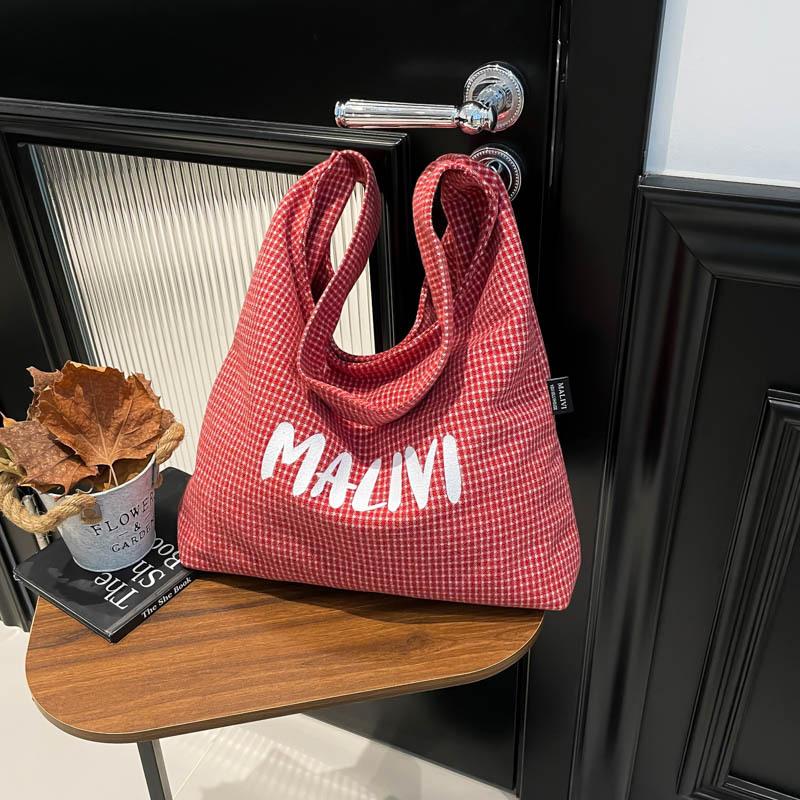 Retro large-capacity shoulder bag women's trend fashion new college student tote bag college style plaid tote bag